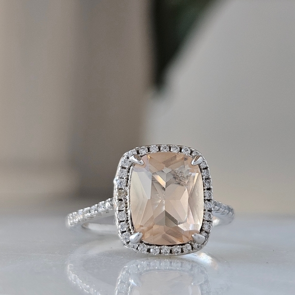 Champagne Cushion Cut Gemstone ring, 925 Sterling Silver Charmed Aroma - Picture 2 of 6